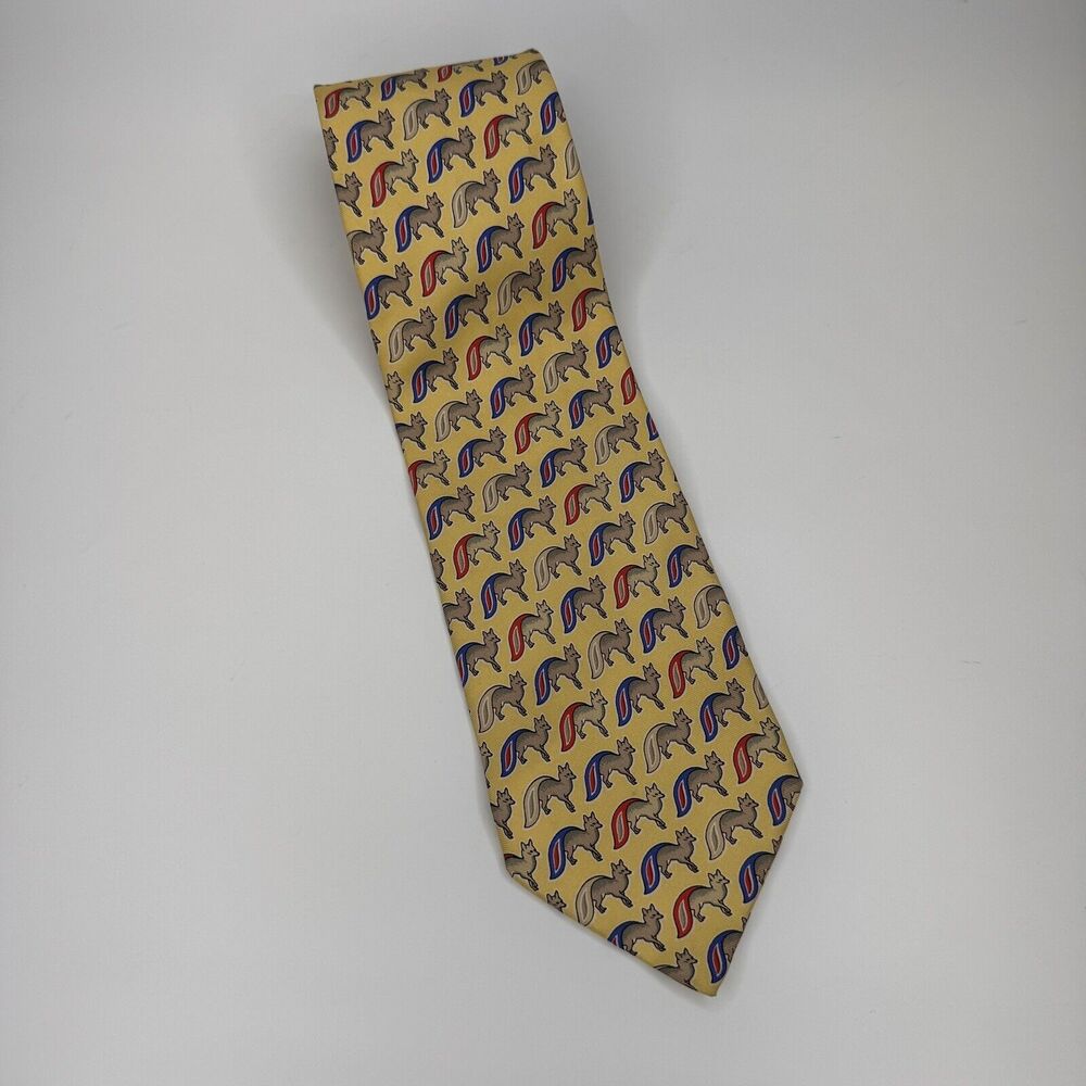 Bally Silk Tie Yellow Fox Print Vintage Made In Italy